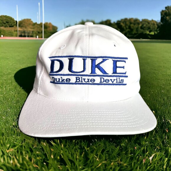 Vintage Duke Blue Devils Hat Cap Adult White Split Bar Snapback The Game 90s - Picture 2 of 8